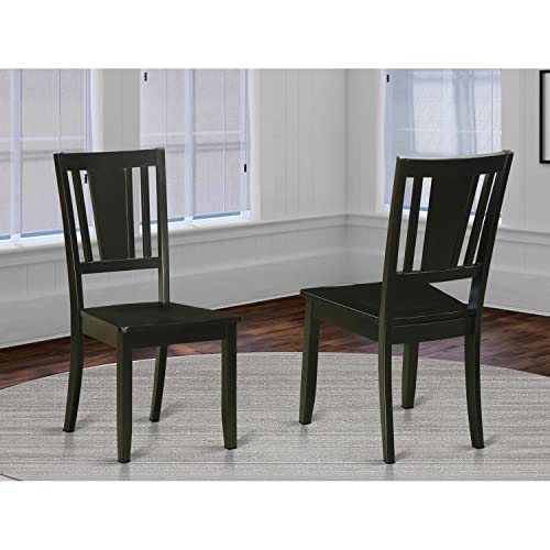 East West Furniture DUC-BLK-W Dudley Dining Room Chairs - Slat Back Solid Wood Seat Chairs, Set of 2, Black - WoodArtSupply