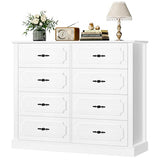 finetones White Dresser Chest of Drawers, Wood Dresser 8 Drawer with Steel Handles, Modern Dresser Drawers Floor Storage Cabinet for Living Room Hallway Office finetones