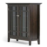 SIMPLIHOME Bedford SOLID WOOD 39 inch Wide Rustic Medium Storage Cabinet in Dark Tobacco Brown, with 2 Tempered Glass Doors, 4 Adjustable Shelves SIMPLIHOME