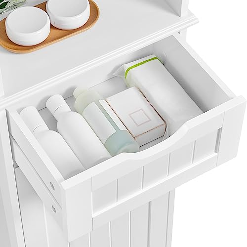 Yaheetech 67" Tall White Bathroom Storage Cabinet with Glass Door and Adjustable Shelves - WoodArtSupply