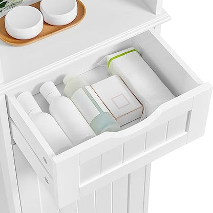 Yaheetech 67" Tall White Bathroom Storage Cabinet with Glass Door and Adjustable Shelves - WoodArtSupply