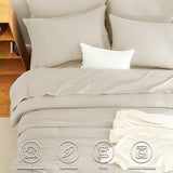 CozyLux Queen Comforter Set Beige - 7 Pieces Striped Seersucker Bed in a Bag, Soft Lightweight Boho Bedding Set with All Season Comforters Queen Size, Sheets, Pillowcases & Shams CozyLux