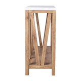 BizChair Farmhouse 2-Tier Console Table - Warm Oak Finish Engineered Wood Frame - Marble Finish Tabletop - for Entryway or Living Room BizChair