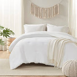 Codi White Boho Twin Comforter Set for Girls, Aesthetic Luxurious Pom Fringe Design Bedding,Cute Soft Washed Microfiber Bed Sets, Lightweight Chic,1 Comforter & 1 Pillowcase Codi