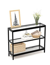 Evajoy Console Table, 35" Entryway Table with 3 Tiers, Open Sofa Table with Tempered Glass for Living Room, Foyer, Entryway, Bedroom, Hallway, Black Evajoy