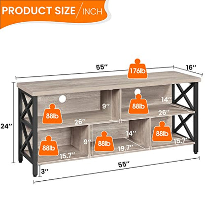 Yaheetech 4 Pieces Living Room Table Sets - Includes TV Stand with Storage for 65 in TV, Lift-top Coffee Table with Baskets, 2 Set End Side Table for Home, Gray - WoodArtSupply