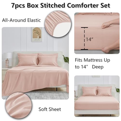 CozyLux Full Size Comforter Sets Blush Pink - 7 Pieces Bed in a Bag Full, Oeko-Tex Certified Bed Set, All Season Soft Bedding Set with Down Alternative Comforter, Sheets, Pillowcases & Pillow Shams CozyLux