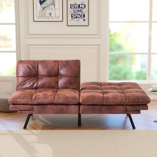 Opoiar, Modern Sleeper Sofa,Convertible Couch Bed,Memory Foam, Adjustable Armrest&Backrest,Faux Leather Futon Sets for Compact Living Spaces,Office Sofabed, Brown-002, SF-PU-002 Opoiar