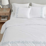 Martha Stewart - King Duvet Cover Set, 100% Soft Cotton Bed Set with a Smooth Cotton Percale Reverse, 3 Piece Floral Bedding with Matching Pillowcases (Garden Path Embroidery Blue) Martha Stewart