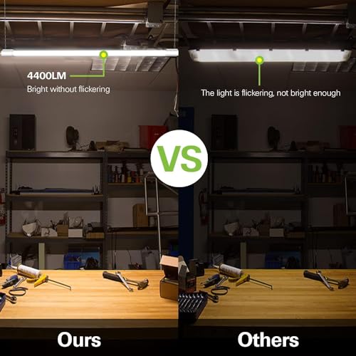 6 Pack 4FT Linkable LED Shop Light, Utility Shop Light Fixture, 4400lm, 42W [250W Equivalent], 5000K Daylight Shop Lights for Garage, Hanging or Surface Mount, with Power Cord, ETL,White hykolity