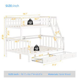 FJTJBSI Solid Wood Bunk Bed with Charging Station and LED Lights Detachable Bunk Bed Twin Over Twin with 2 Storage Drawers Full Size Bed Frame with Guardrail and Ladder for Kids Adults Bedroom FJTJBSI