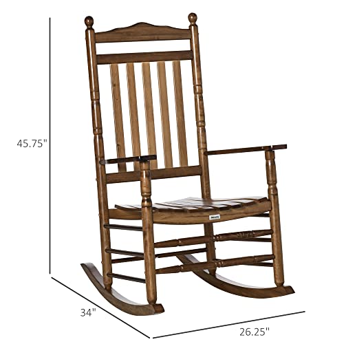 Outsunny Traditional Wooden High-Back Rocking Chair for Porch, Indoor/Outdoor, Brown Outsunny