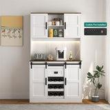72" Kitchen Pantry with Wine Bar, LED Pantry Cabinet with 2 Sliding Doors & Open Shelf, Versatile Cupboard with 2 Doors & Charging Port for Living Room, Kitchen, Apartment, White AFANLAX