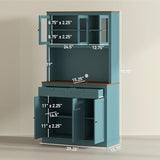 HOMCOM 71" Kitchen Pantry Cabinet, Freestanding Kitchen Hutch with Microwave Stand, 2 Drawers and Adjustable Shelves, Bar Cabinet with Glass and Recessed Doors for Dining Room, Green HOMCOM
