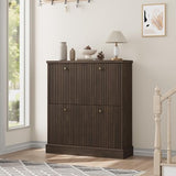 Garvee Shoe Cabinet with 2 Flip Drawers, Modern Narrow Wave Shoe Organizer with Adjustable Shelves, Wooden Freestanding Shoe Cabinet for Entryway, Living Room, Hallway, Walnut Garvee