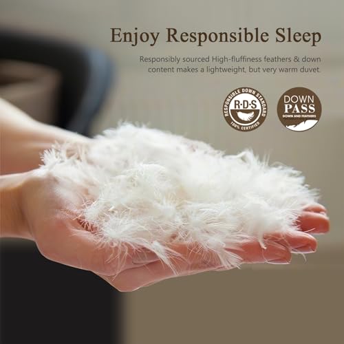 Lightweight Goose Feather Down Fiber Comforter Oversized King, 750 FP Cloudy-Fluffy Duvet Insert, Ultra-Soft Pima Cotton Blend Cover, Hotel Luxury Comforter for Hot Sleepers, White, 120x98 Inches BPC