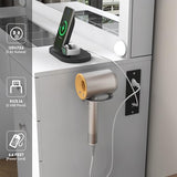 Vanity Desk with Lighted Mirror & Power Outlet, Makeup Vanity Table with 5 Drawers & 2 Cabinets, Large Vanity Set with Stool, Glass Top, Sliding Jewelry Storage Shelves, for Women Girls, White chartustriable