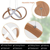 MAYNA Modern LED Chandelier, LED Pendant Light in Wood Finish, Adjustable Height Chandeliers with Irregular Ring, Modern Chandeliers for Dining Room Kitchen Island Living Room Bedroom, 6000K Daylight MAYNA