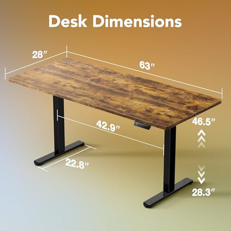 HUANUO 63 x 28 inch Electric Standing Desk Adjustable Height, 4 Memory Height Settings, Sit Stand Up Desk for Home Office & Computer Workstation, Rustic Brown HUANUO