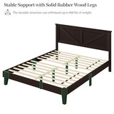 Yaheetech Wood Bed, Rubber Wood Platform Bed Frame with Headboard/Wood Slats, Farmhouse Style, No Box Spring Needed, Mattress Foundation, Noise-Free, Easy Assembly, Queen Size, Espresso Yaheetech