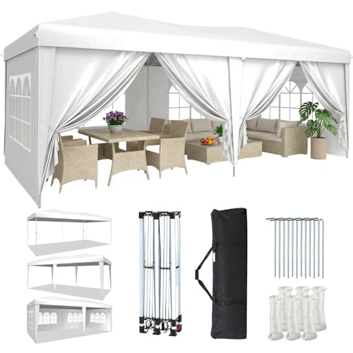 Aoxun 10x20 Pop Up Canopy Tent with 6 Removable Sidewalls, One Push Party Tent Waterproof Outdoor Canopy with 3 Adjustable Height, Portable Tents for Parties, Wedding, Commercial, Market Aoxun