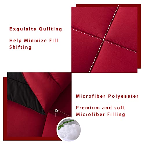 DOWNCOOL Twin Comforter Set -All Season Bedding Comforters Sets with 1 Pillow Case -2 Pieces Bed Set Down Alternative Comforter Set -Red/Black Twin Bedding Sets(64"x88") DOWNCOOL