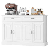 FACBOTALL Sideboard Buffet Cabinet with Storage, 55.1" Large Kitchen Storage Cabinet with 2 Drawers and 4 Doors, Farmhouse Coffee Bar for Kitchen Dining Room, White FACBOTALL