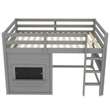 Bellemave Full Size Loft Bed for Kids with Sliding Chalkboard & Bookshelf, Sturdy Wooden Full Loft Bed Frame with Safety Guardrails, Space Saving Kids Loft Beds with Under-Bed Play Space, Grey Bellemave