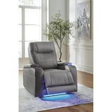 Signature Design by Ashley Schooner Rocks Power Recliner Chair, Faux Leather Upholstery with Adjustable Headrest, LED Cup Holders and Extended Ottoman for Home Theater Comfort