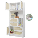 YUHOCB Kitchen Pantry Storage Cabinet with Power Outlet,Tall Kitchen Hutch Cabinet with Microwave Stand,Utility Pantry with Doors and Shelves for Dining Room, Living Roo (White) YUHOCB