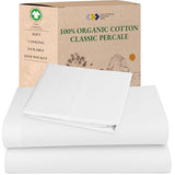 California Design Den Twin Sheets Set - Soft 100% Organic Cotton Sheets with Deep Pockets, Crisp Percale, Breathable and Durable Bedding Set - White California Design Den