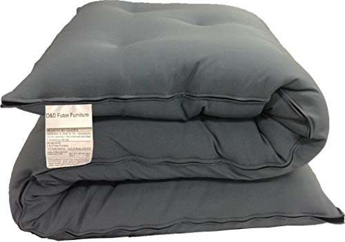D&D Futon Furniture Gray Traditional Japanese Floor Rolling Mattress 80 x 30 x 3, Shikifuton Cotton Batting, Foam, Polyester Fiber Batting D&D Futon Furniture
