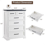 ACCOHOHO 6 Drawer Dresser, Farmhouse Chest of Drawers for Bedroom, 44" Tall Modern Dresser with Large Metal Handle, Wood Drawer Organizer for Living Room, Hallway, Closet - White ACCOHOHO