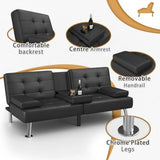 GUNJI Multi-Functional Faux Leather Futon Sofa Bed with Removable Armrests and Adjustable Sleeper Function, Double Cup Holder Design, Suitable for Living Room GUNJI
