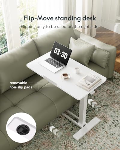 FLEXISPOT H7 PRO Mobile Standing Desk Adjustable Overbed Table Pneumatic with Wheels 90°Tiltable Portable Laptop Desk Rolling Computer Cart Foldable Bedside Table(31.5" W x 17.7" D, White) FLEXISPOT