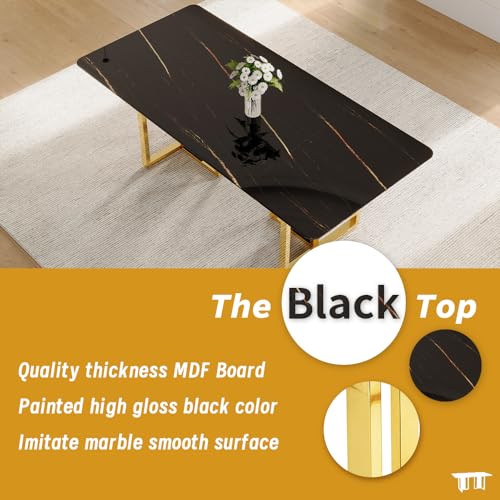 MEMUY 79" Black Modern Dining Table Set for 10,MDF Board Wood Table Top with Golden Metal Legs,Glossy Black Kitchen Room Table Set for 10-12 Person,Dining Room Table with 10 White Golden Chairs MEMUY