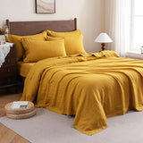 S VICTORY SYMBOL 100% Organic French Linen Bed Sheet Set,Natural Pure Flax with Stone Washed Bedding Set Full Size,Ultra Soft Luxurious 4 Pieces Sheets Set(Yellow,Full) S VICTORY SYMBOL