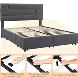Yaheetech Dark Gray Upholstered Queen Bed Frame with USB Charging and 4 Storage Drawers Yaheetech