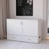 AFI Hamilton Queen Murphy Bed Chest with Mattress, Storage, and Built-in Charger in White AFI