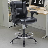OLYFING Drafting Chair, Tall Office Chair with Padded Adjustable Arms and Footring PU Leather Standing Desk Chair with Extra Thicken Seat Cushion, Comfy High Office Chair for Counter Height Desk OLYFING