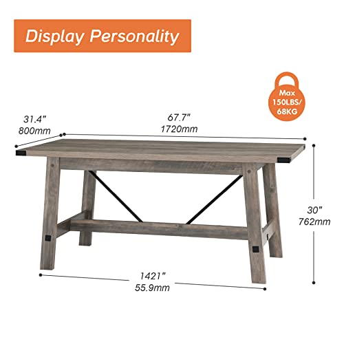 WAMPAT Set of 2 Farmhouse Dining Tables for 8-12 Persons with Heavy Duty Wooden Legs, 135.4 Inch Rectangular Modern Wood Kitchen Table for Dining Room & Living Room, Rustic Grey WAMPAT