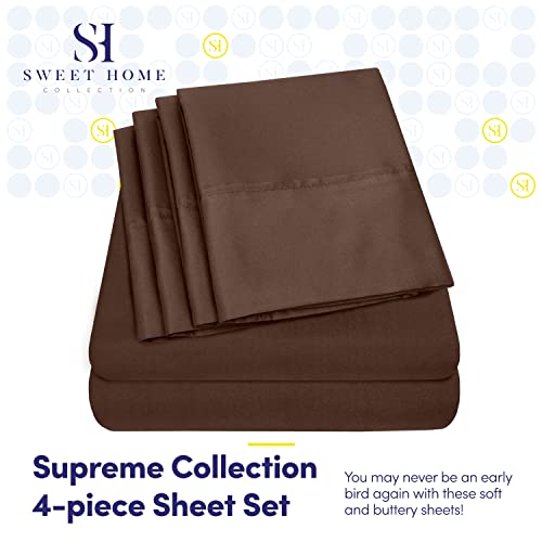 Twin Size Bed Sheets - 4 Piece 1500 Supreme Collection Fine Brushed Microfiber Deep Pocket Twin Sheet Set Bedding - 1 EXTRA PILLOW CASES, GREAT VALUE, Twin, Brown Sweet Home Collection