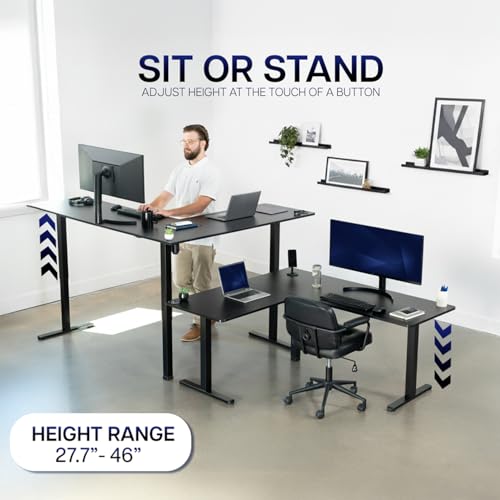 VIVO Space Efficient Electric Single Motor Height Adjustable 3-Leg Corner Standing Desk Frame, Holds up to 225 lbs, Sit Stand L-Shaped Motorized Legs Only, Black, DESK-E347B VIVO