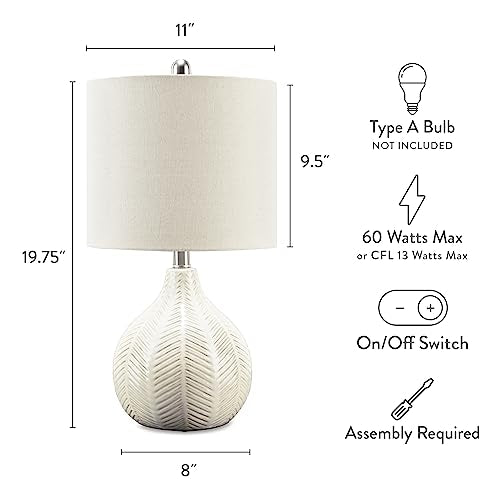 Signature Design by Ashley Rainermen 20" Modern Herringbone Ceramic Table Lamp, Off White Signature Design by Ashley