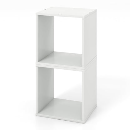 Giantex 2-Tier White Cube Bookshelf Organizer with Stable Stacking Design - WoodArtSupply