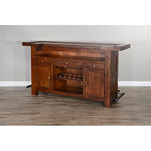 Pemberly Row 78" Farmhouse Wood Freestanding Island Home Bar Unit, Stemware Rack, Wine Rack, Storage Cabinets, for Kitchen and Basements, in Mahogany Brown Pemberly Row