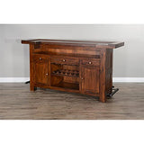 Pemberly Row 78" Farmhouse Wood Freestanding Island Home Bar Unit, Stemware Rack, Wine Rack, Storage Cabinets, for Kitchen and Basements, in Mahogany Brown Pemberly Row