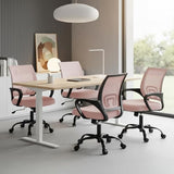 DUMOS Office Desk Chair - Ergonomic Mid Back with Lumbar Support & Rocking Mode, Height Adjustable with Fixed Armrest, Storage Back for Computer, Gaming, Conference, Meeting Room, 360° Swivel, Pink DUMOS