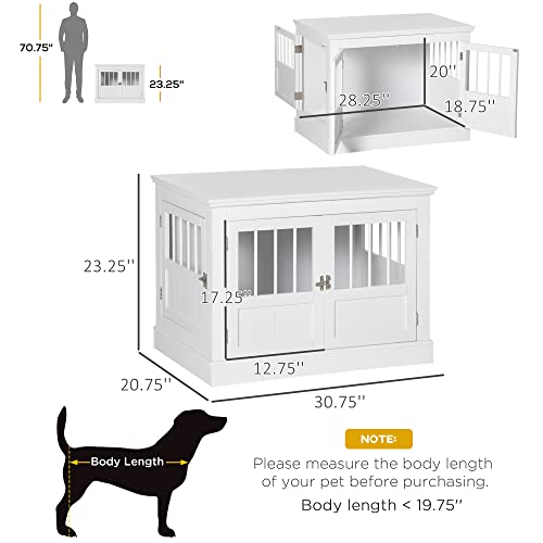 PawHut Dog Crate End Table with Triple Doors, Wooden Dog Crate Furniture Indoor Use, Puppy Crate with and Steel Tubes, for Small Dogs, White - WoodArtSupply