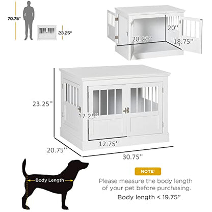 PawHut Dog Crate End Table with Triple Doors, Wooden Dog Crate Furniture Indoor Use, Puppy Crate with and Steel Tubes, for Small Dogs, White - WoodArtSupply